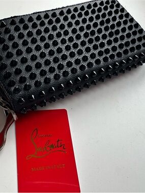 Christian Louboutin Black Spike-Embellished Leather Wristlet